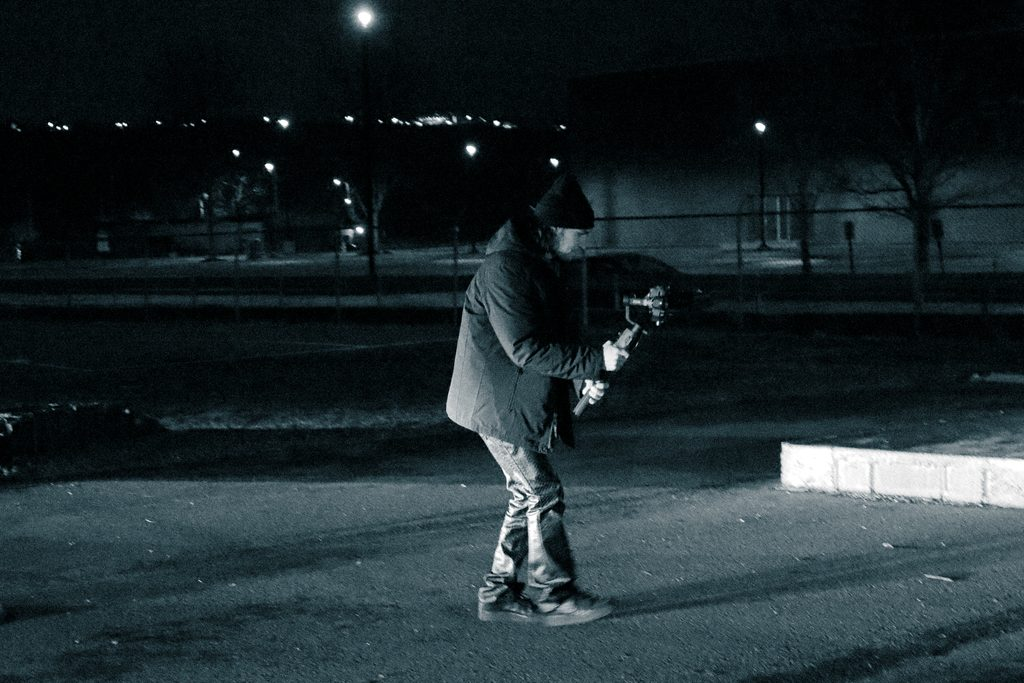Ian Joy, Director of Photography, behind the scenes shooting the NicePlaceBadSetting Stalwart skateboarding documentary