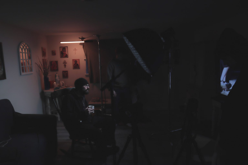 Independent film crew behind the scenes shooting the NicePlaceBadSetting Stalwart skateboarding documentary. Connor Palankey, Director. Ian Joy, Director of Photography. Jordan Taylor, Pilgrim Goods.